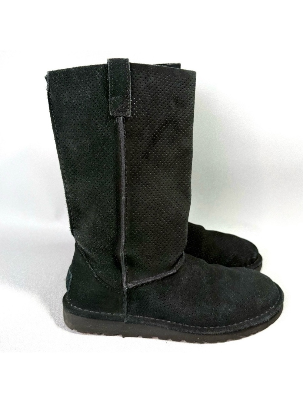 UGG Black Suede Leather Perforated Shaft Unlined Tall Boots